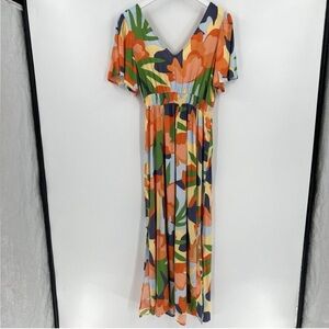 Abel the Label Anthropologie Hilda Floral Maxi Dress Smocked Waist Size Large